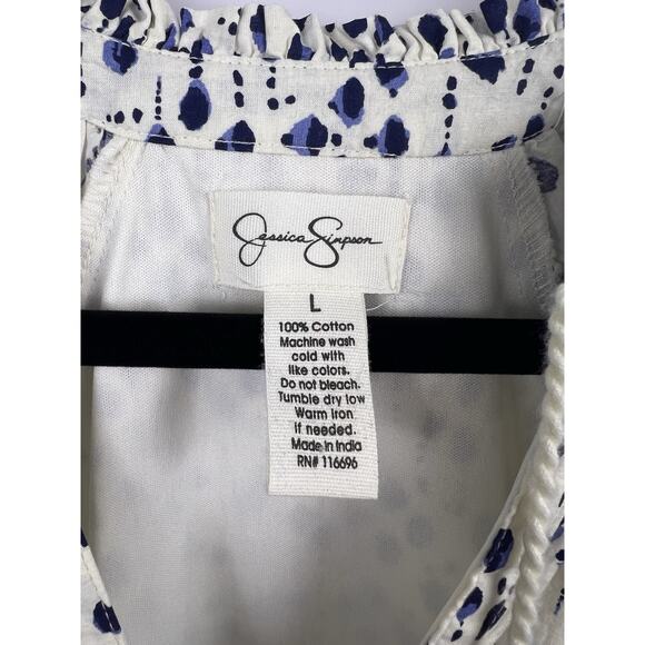 Jessica Simpson Dress Women L Blue 100% Cotton Tiered Babydoll Boho Prairie - Picture 3 of 8